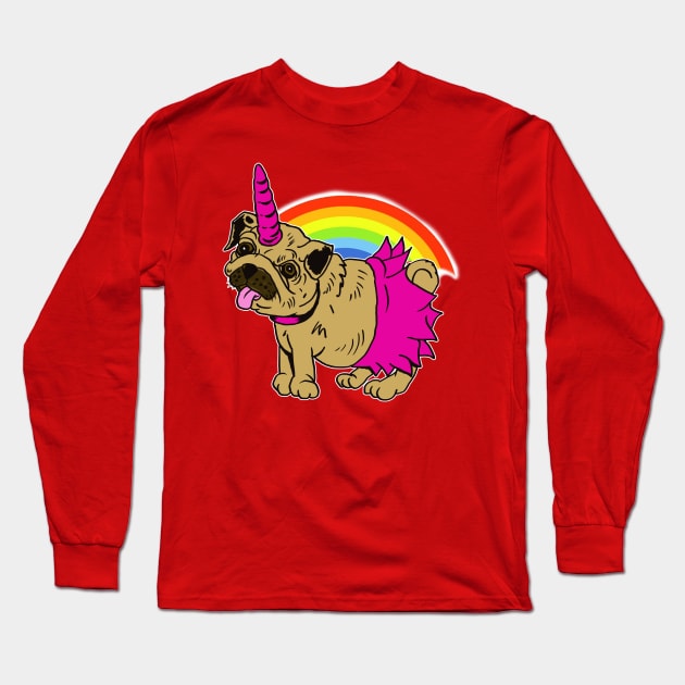 Puggycorn Pug Dog Unicorn in Tutu on Rainbow Long Sleeve T-Shirt by silentrob668